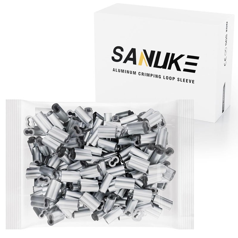 Sanuke 200PCs Wire Rope Sleeves, 1/16'' Cable Ferrules Double Barrel Ferrule Aluminum Crimping Loop Sleeves - Image 1